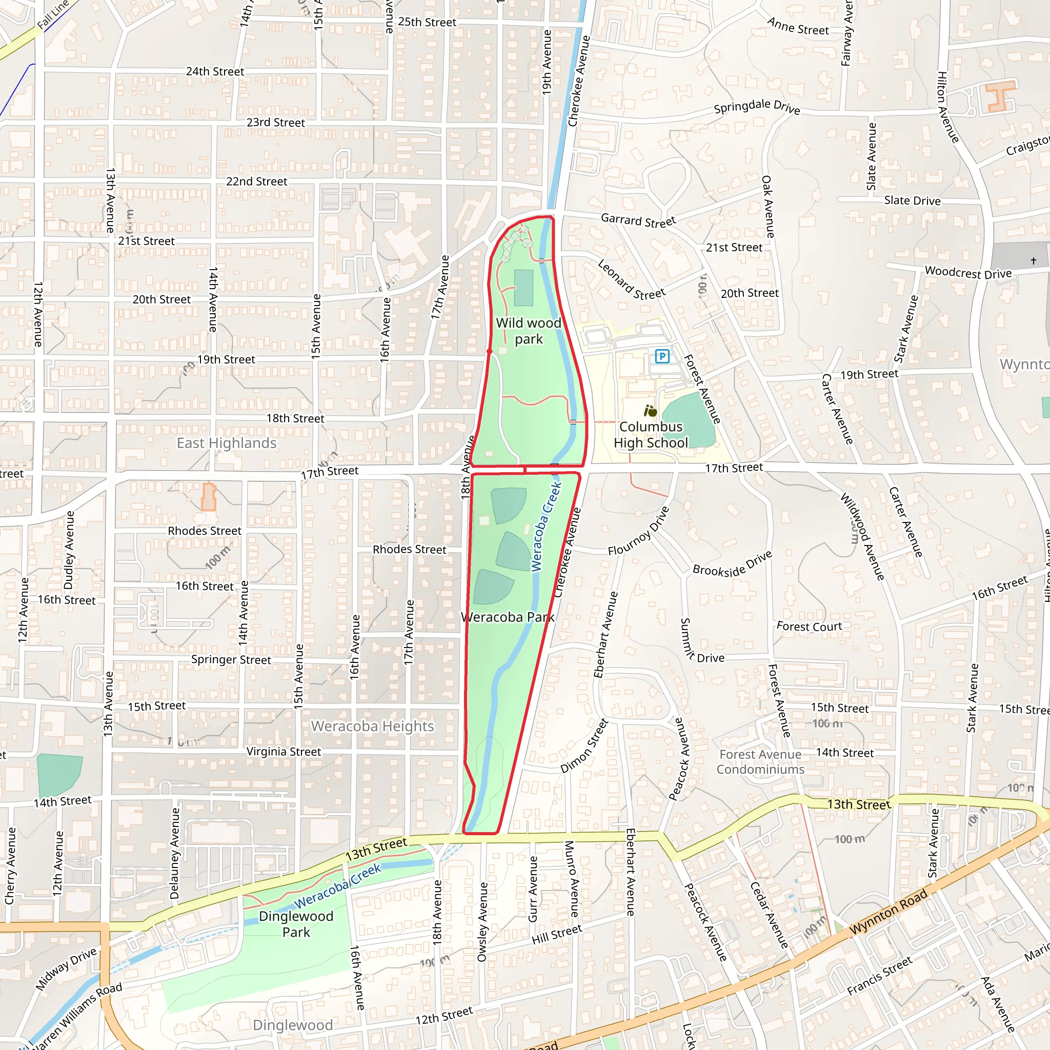Loop around Weracoba Creek from Wild Wood Park mobile static map