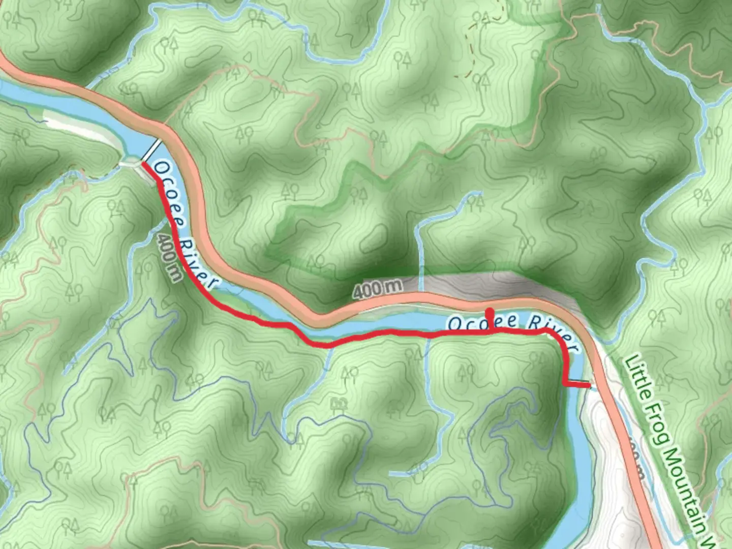 An image depicting the trail Rhododendron and Whitewater Bridge and its surrounding area.