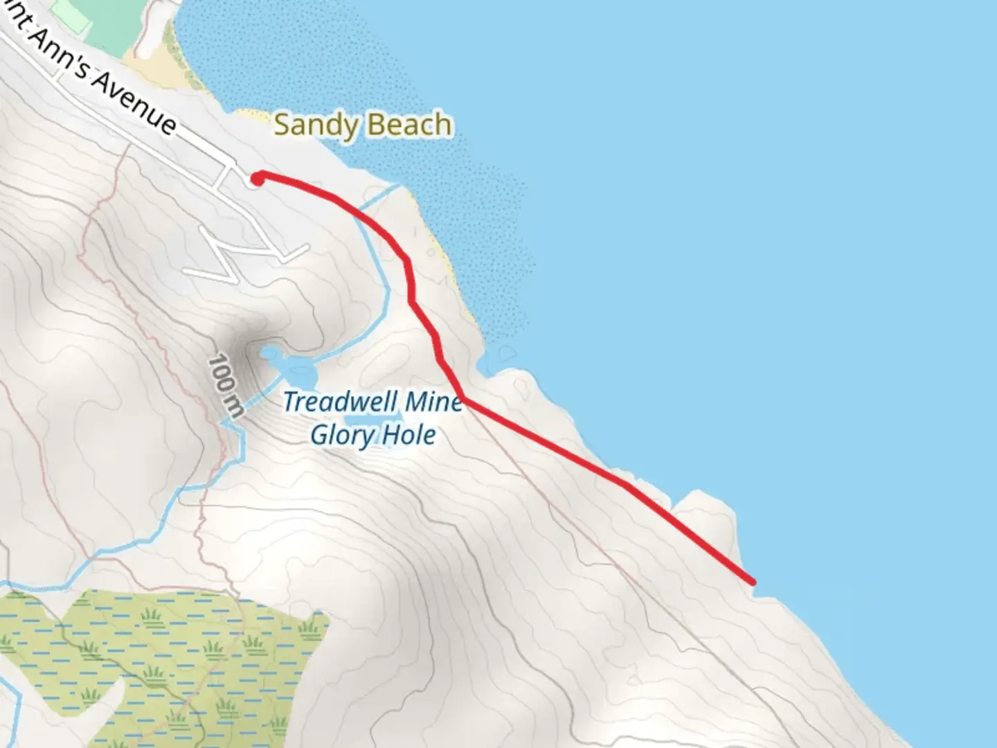 An image depicting the trail Treadwell Trail Out and Back and its surrounding area.