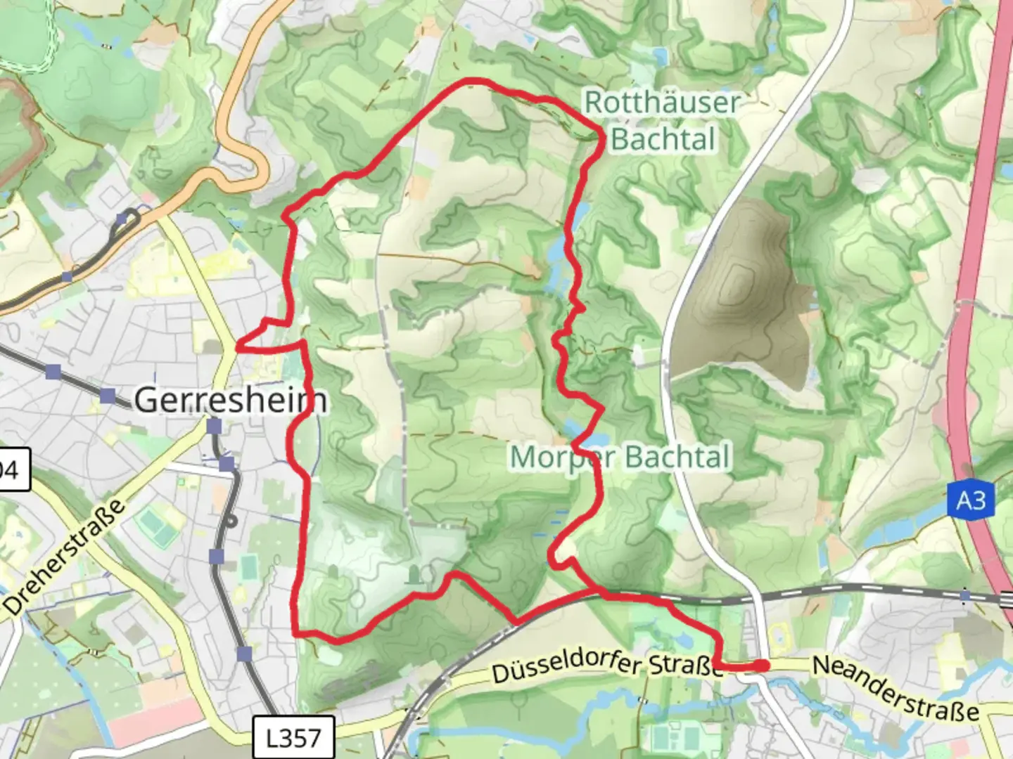 An image depicting the trail Düsseldorfer Weg and its surrounding area.