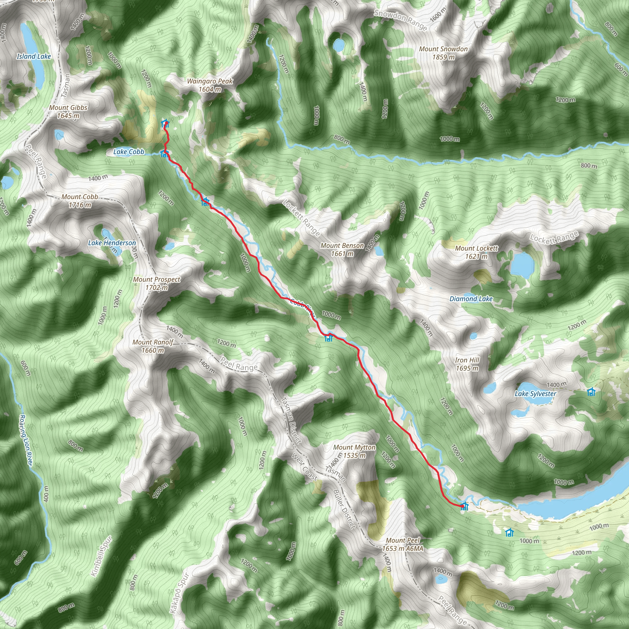 Trilobite Hut to Fenella Hut mobile static map