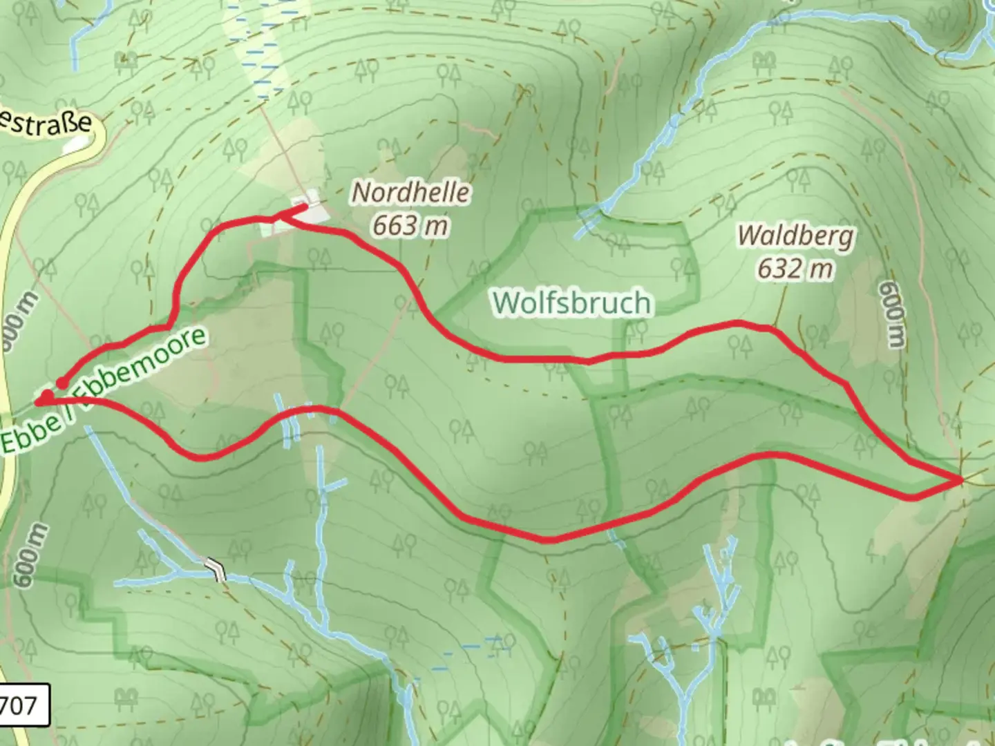 An image depicting the trail Valberter Rundweg and Nordhelle Rundweg Loop and its surrounding area.
