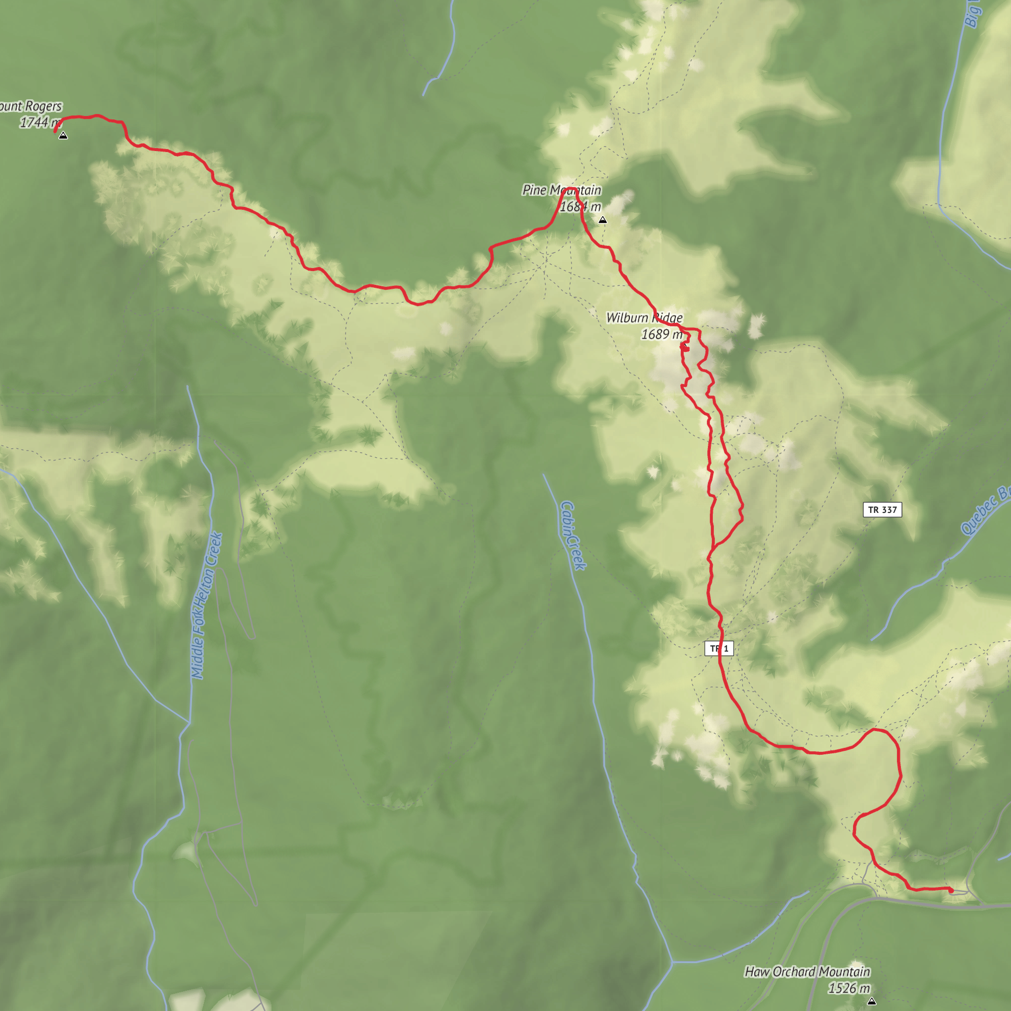 Mount Rogers via Wilburn Ridge Trail and Appalachian Trail mobile static map