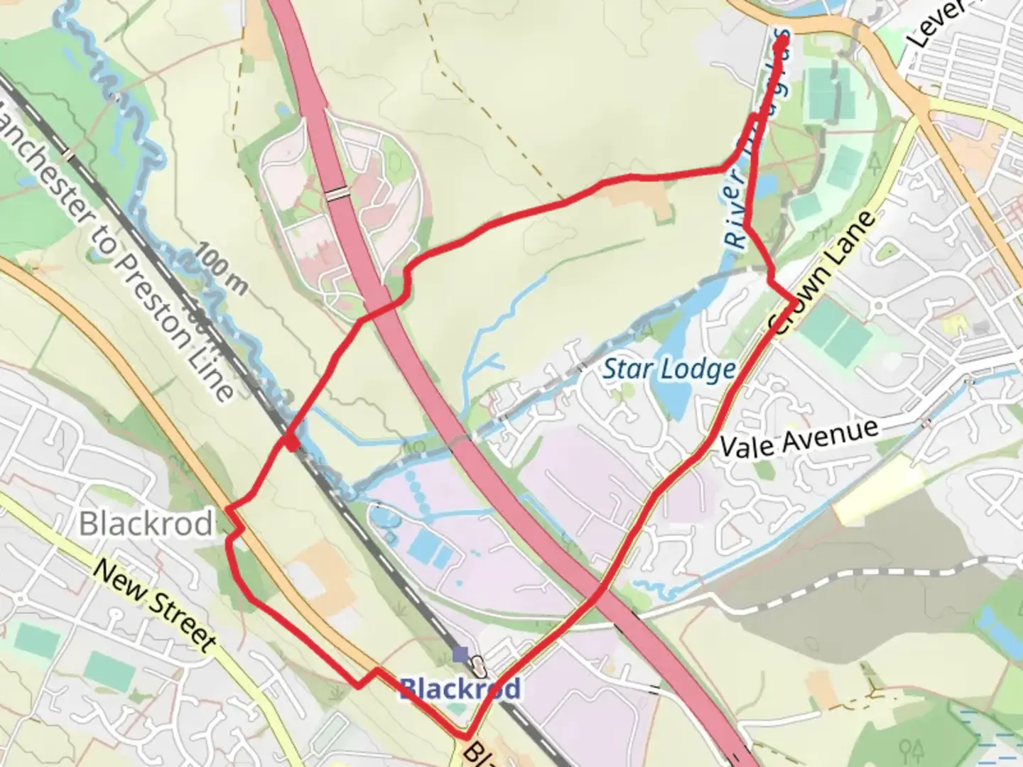 An image depicting the trail Blackrod Loop via GM ringway and its surrounding area.