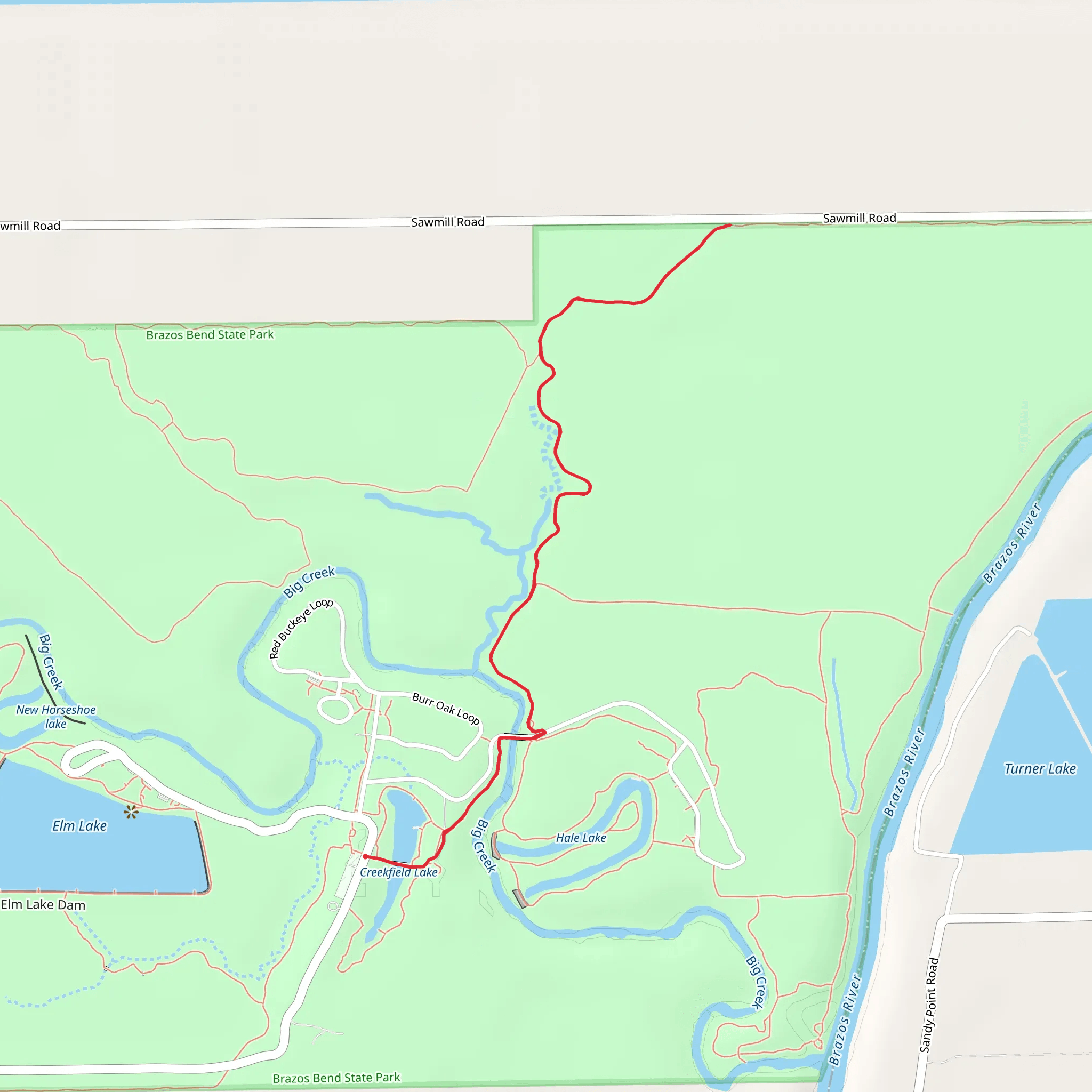 Bluestem and Bayou Trail from Creekfield Lake mobile static map