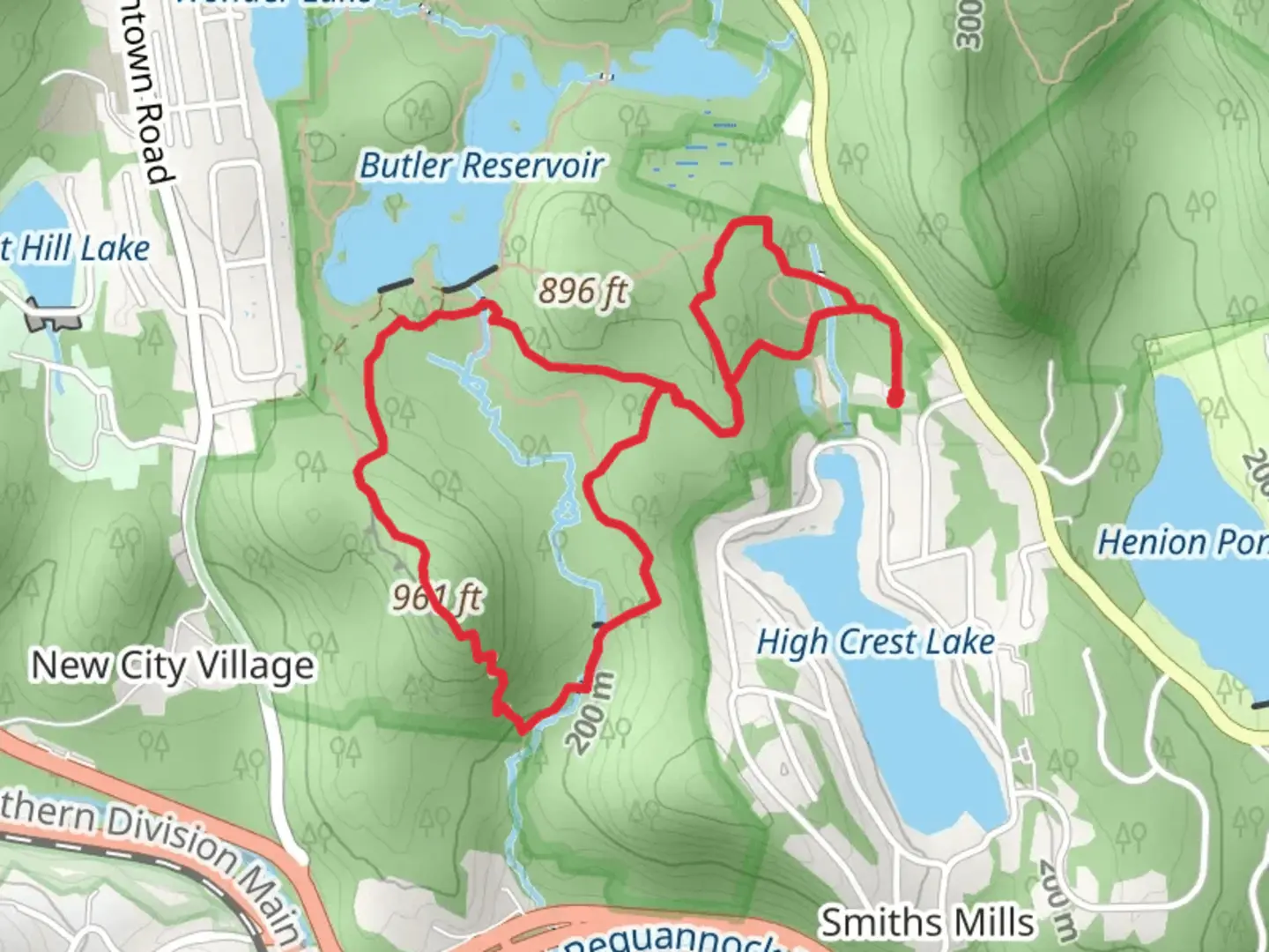 An image depicting the trail Blue and Green Loop Trail - High Crest Lake and its surrounding area.