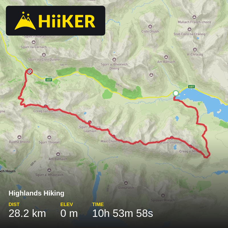 A map preview of the recording Highlands Hiking.