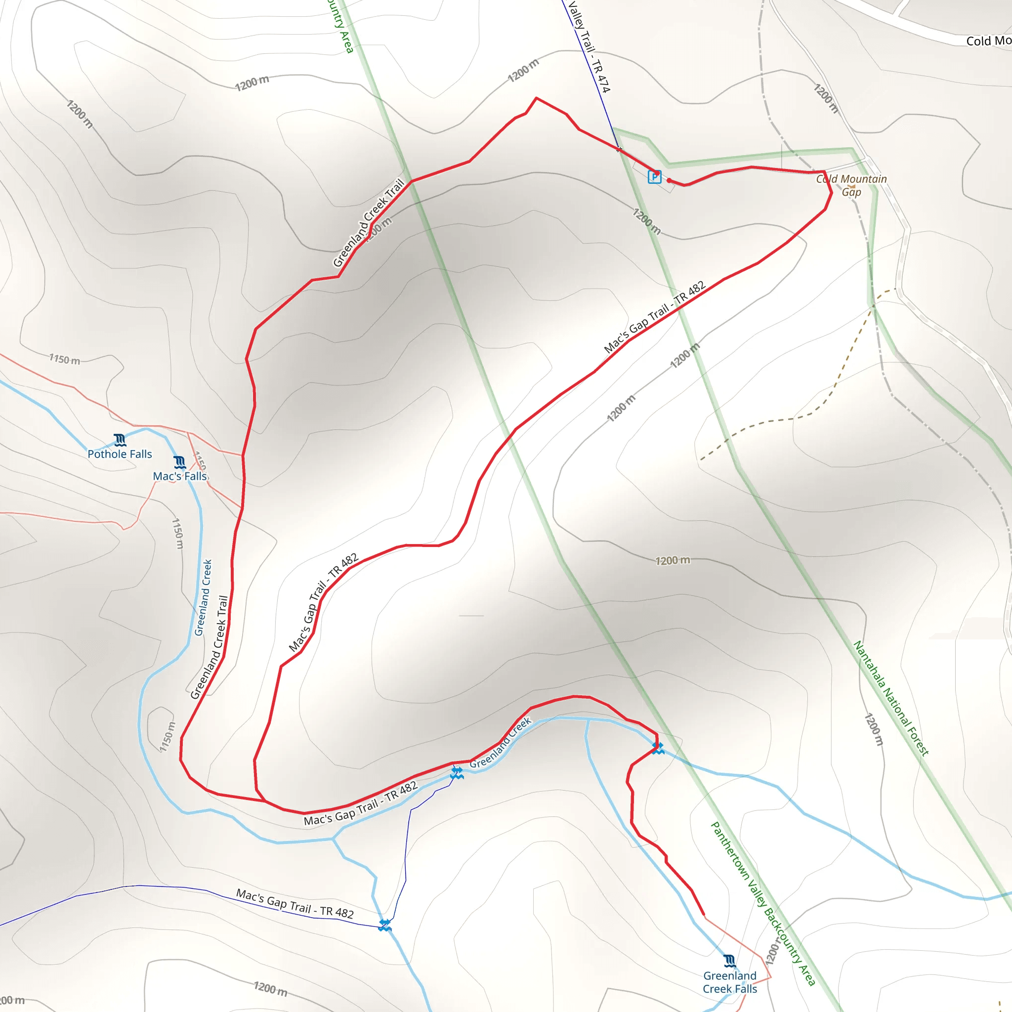 Greenland CreekTrail and Mac's Gap Trail Loop mobile static map