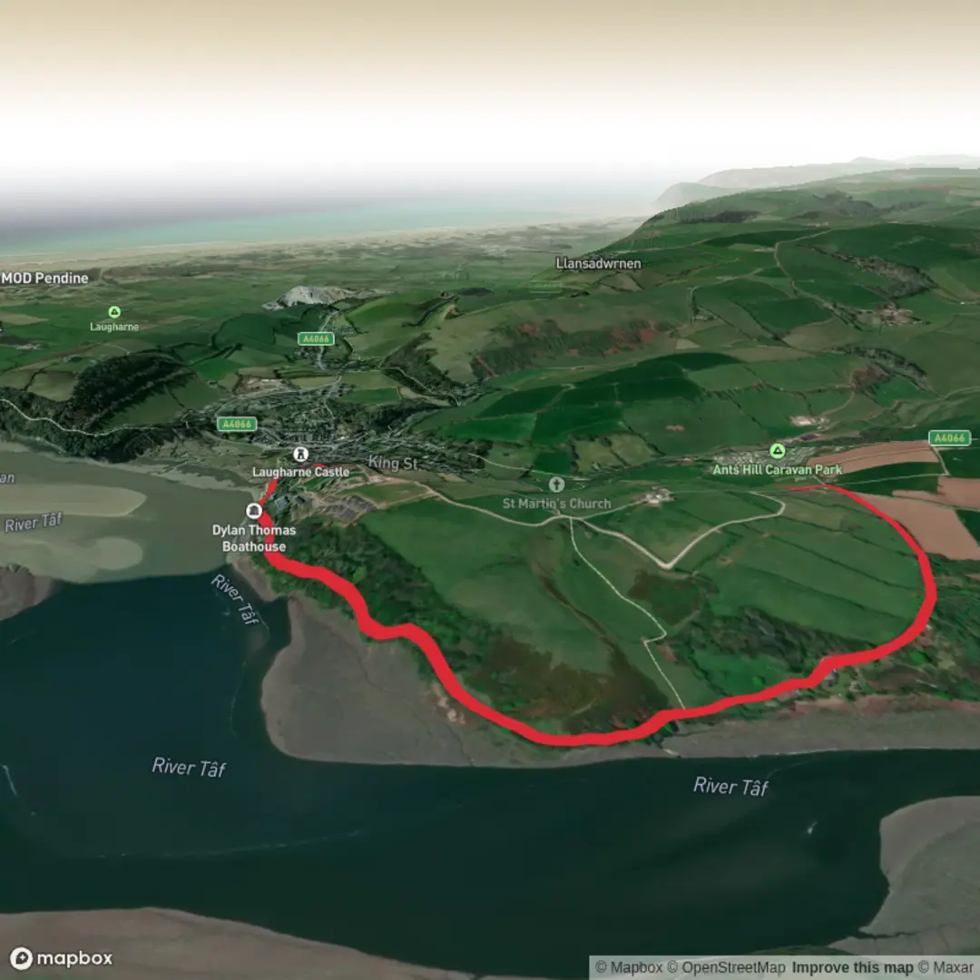 An image depicting the trail Dylan Thomas Loop and its surrounding area.