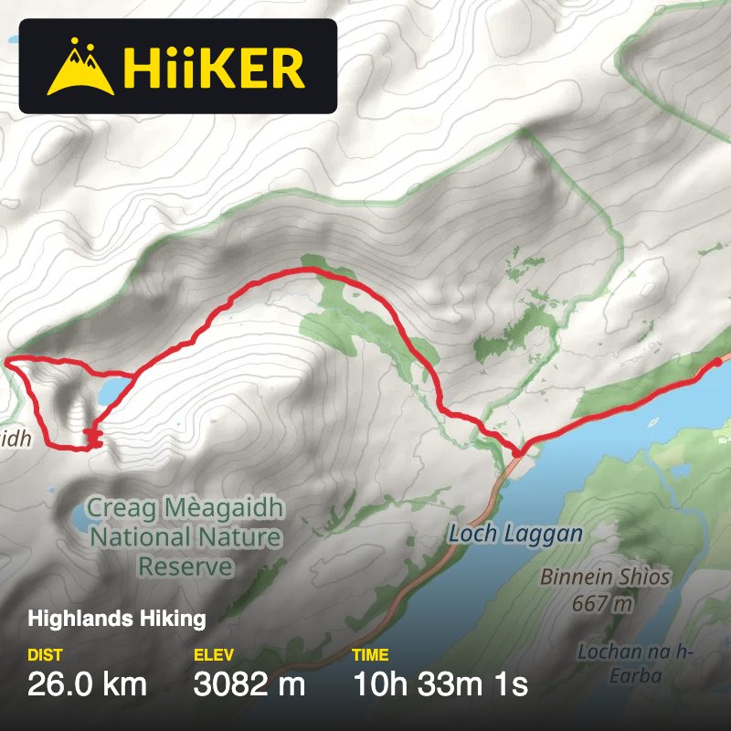 A map preview of the recording Highlands Hiking.