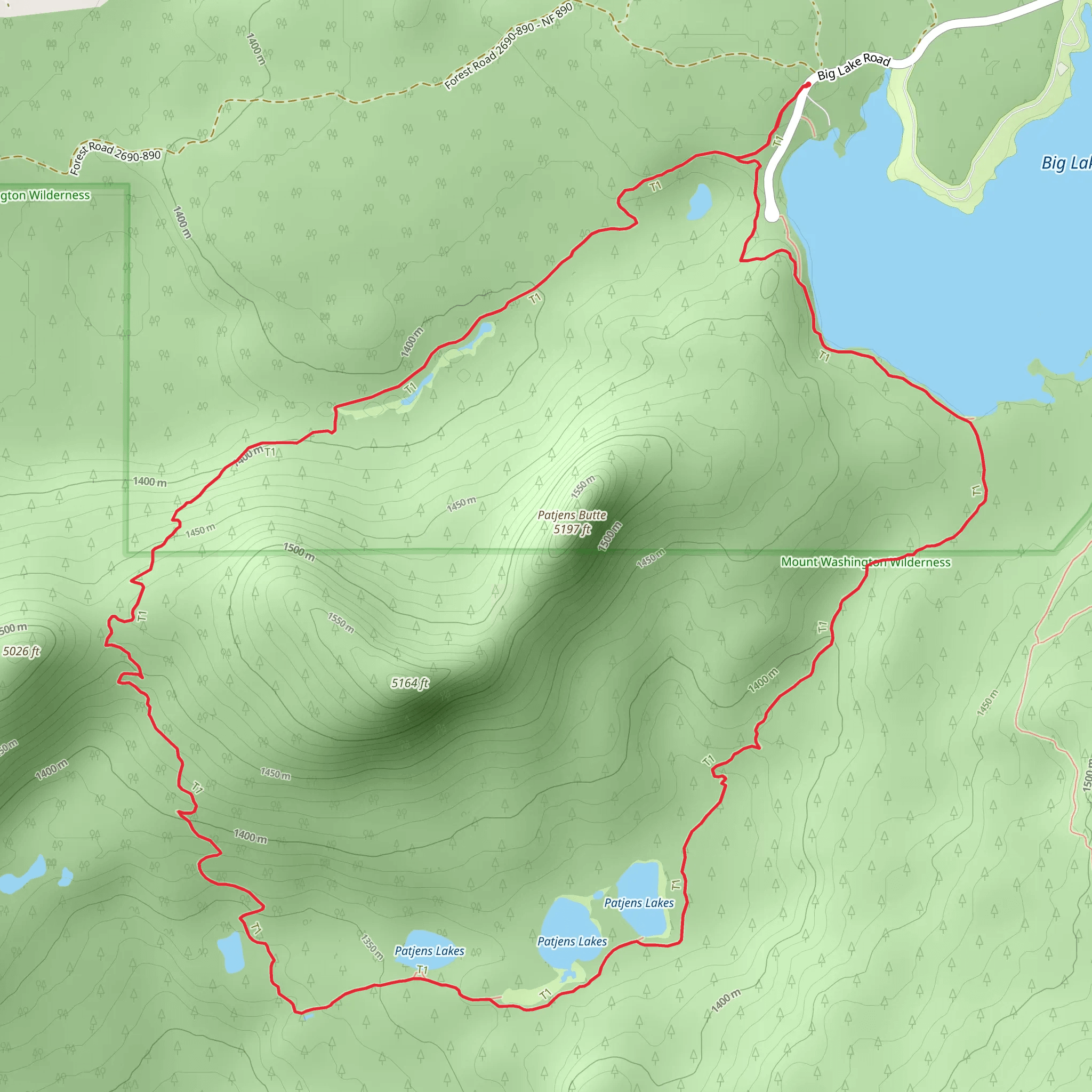 Patjens Lakes Loop Trail mobile static map