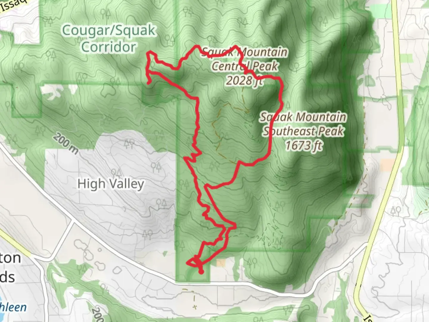 An image depicting the trail Squak Mountain West and Central Peak via May Valley Loop and its surrounding area.
