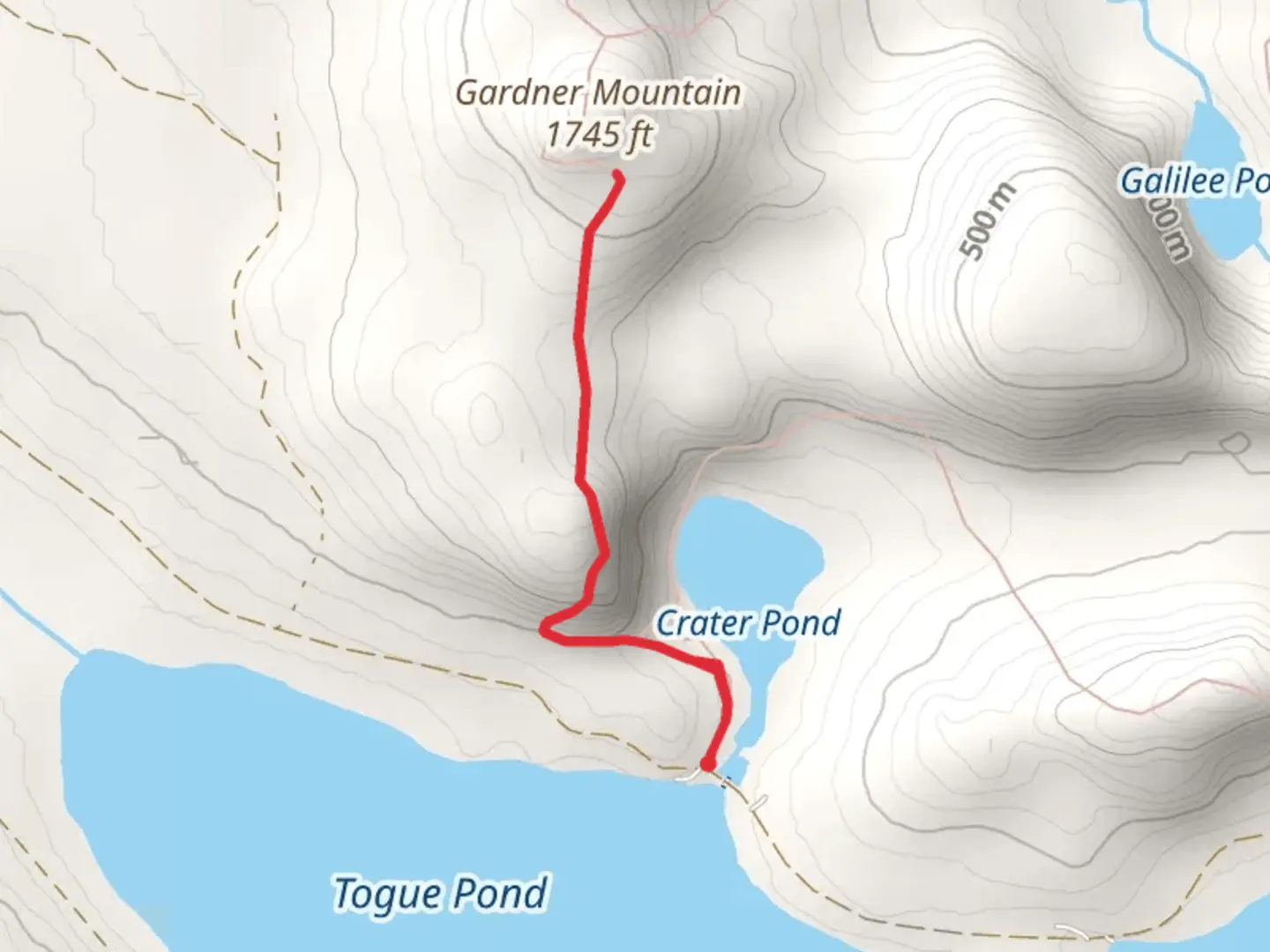 An image depicting the trail Crater Pond and Gardner Mountain and its surrounding area.