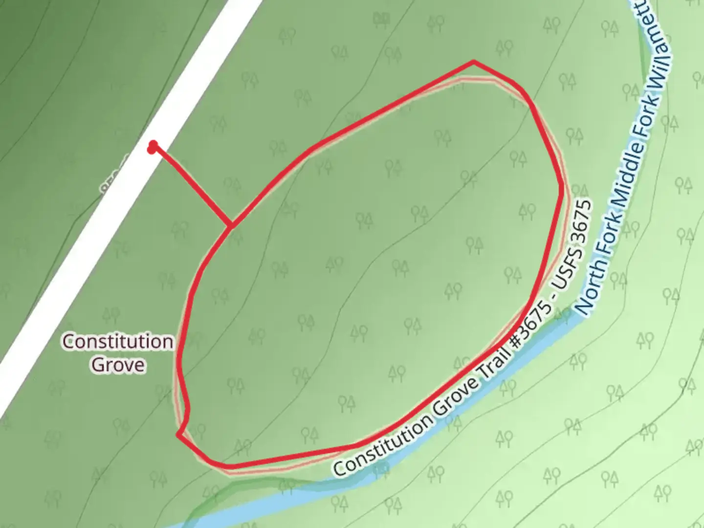 An image depicting the trail Constitution Grove Loop Trail and its surrounding area.