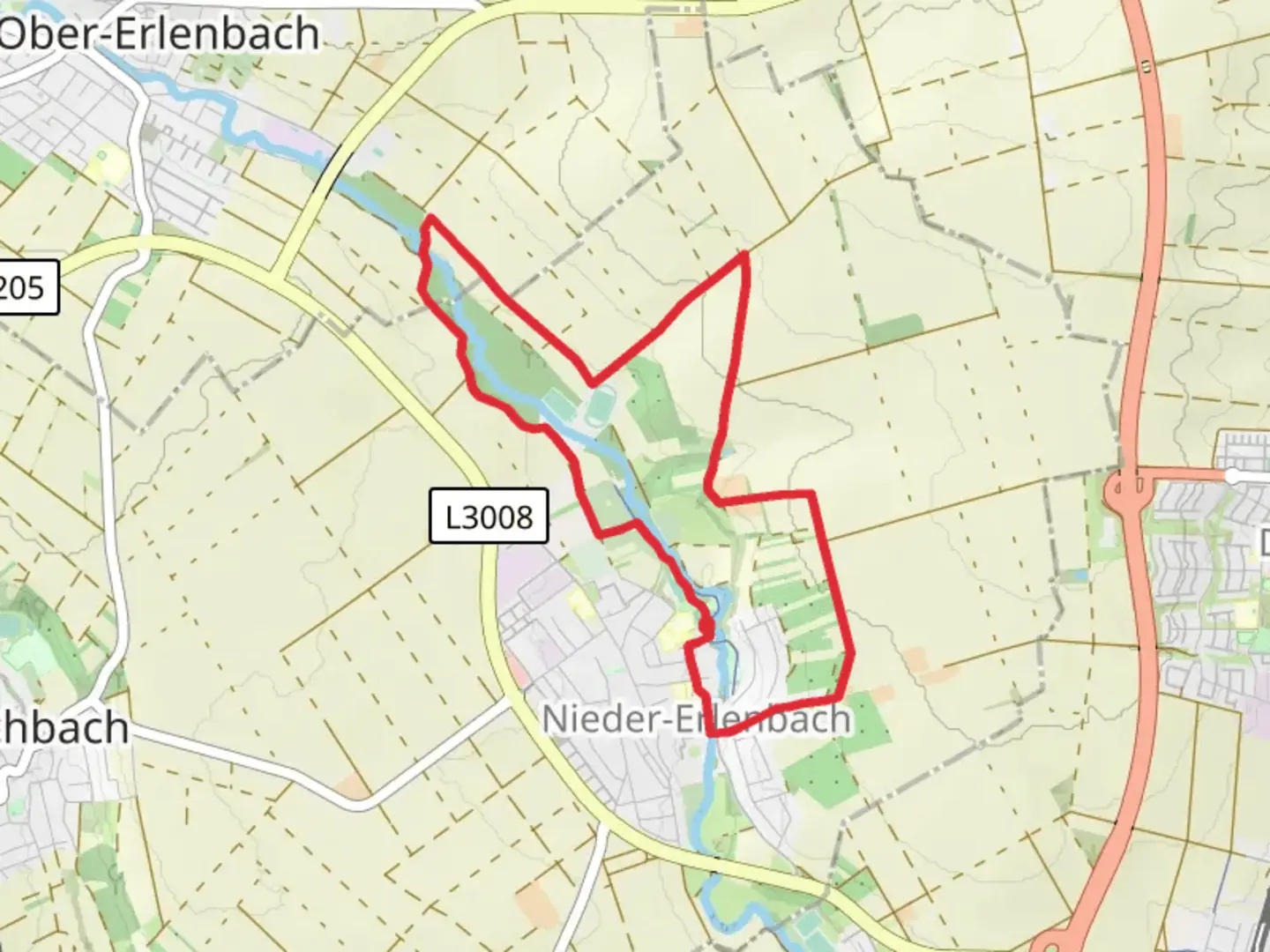 An image depicting the trail Nieder-Erlenbach Loop and its surrounding area.