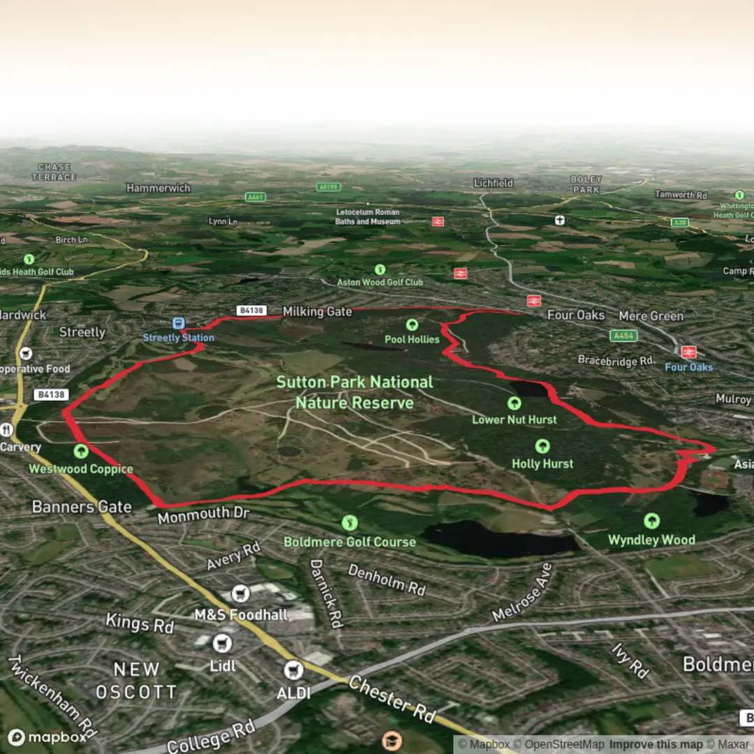 An image depicting the trail Sutton Park Big Loop and its surrounding area.