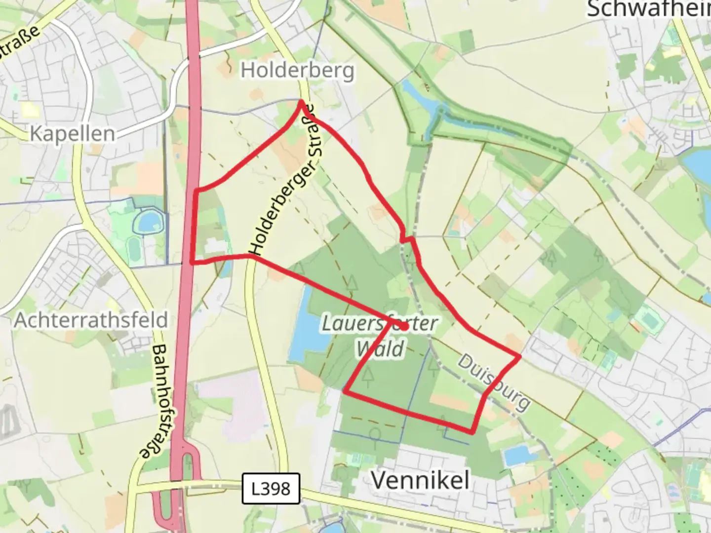An image depicting the trail Lauersfort Rundweg and its surrounding area.