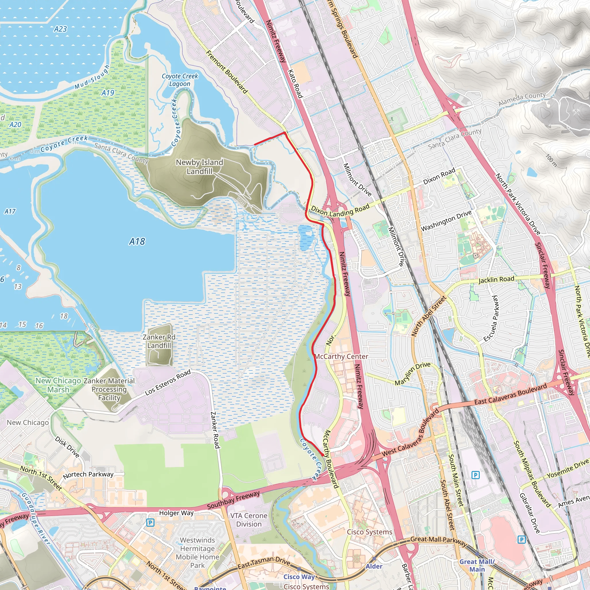 Coyote Creek Milpitas mobile static map