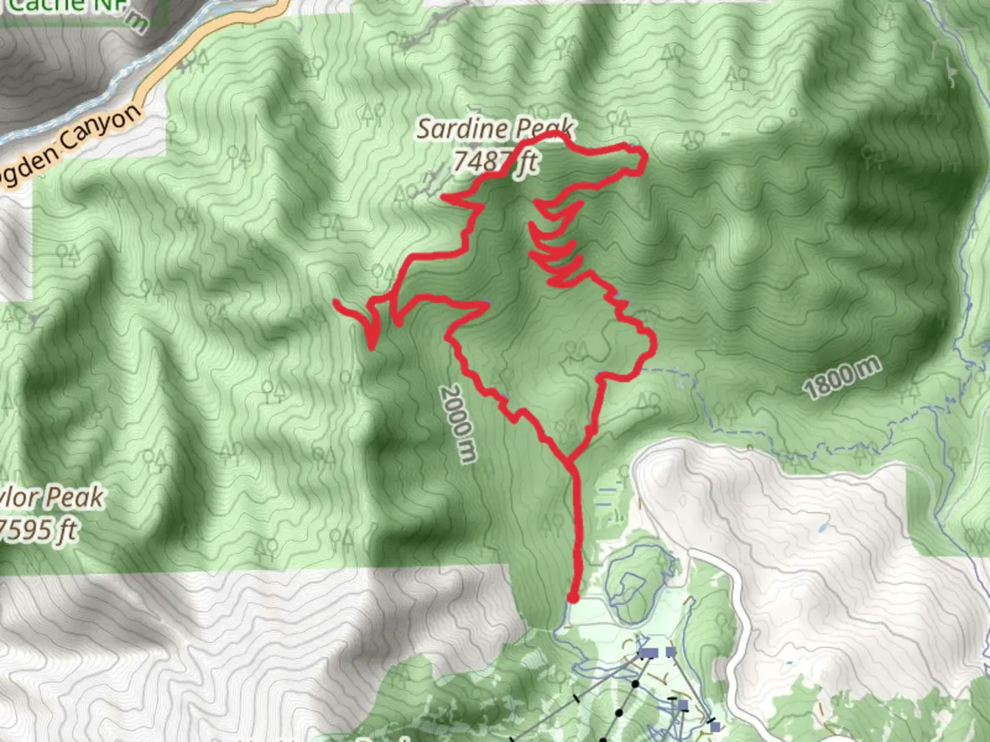 An image depicting the trail Wheeler Creek Trail, Ogden Canyon Overlook Trail and Sardine Peak Trail and its surrounding area.