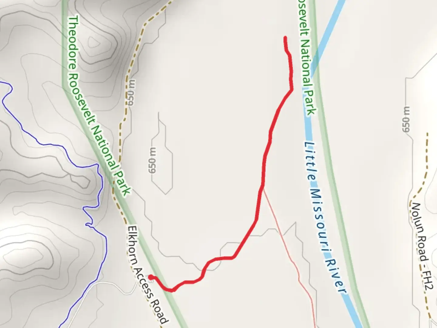 An image depicting the trail Elkhorn Ranch Unit Trail and its surrounding area.