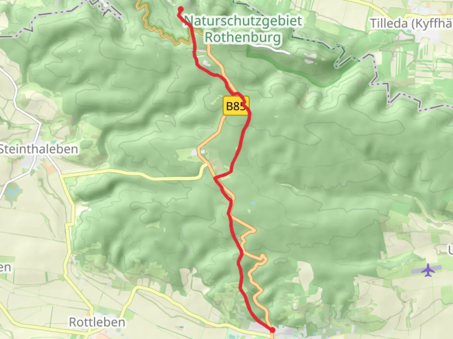 An image depicting the trail Kyffhaeuserweg and Kaiserweg Walk and its surrounding area.