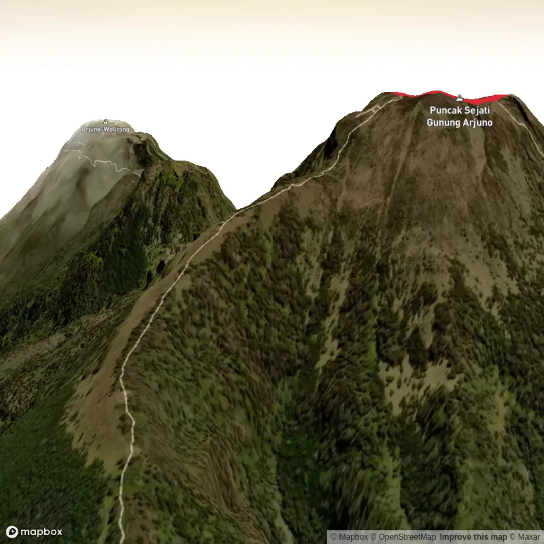 An image depicting the trail Summit Lengkehan OgalAgil and Gurung Arjuno and its surrounding area.