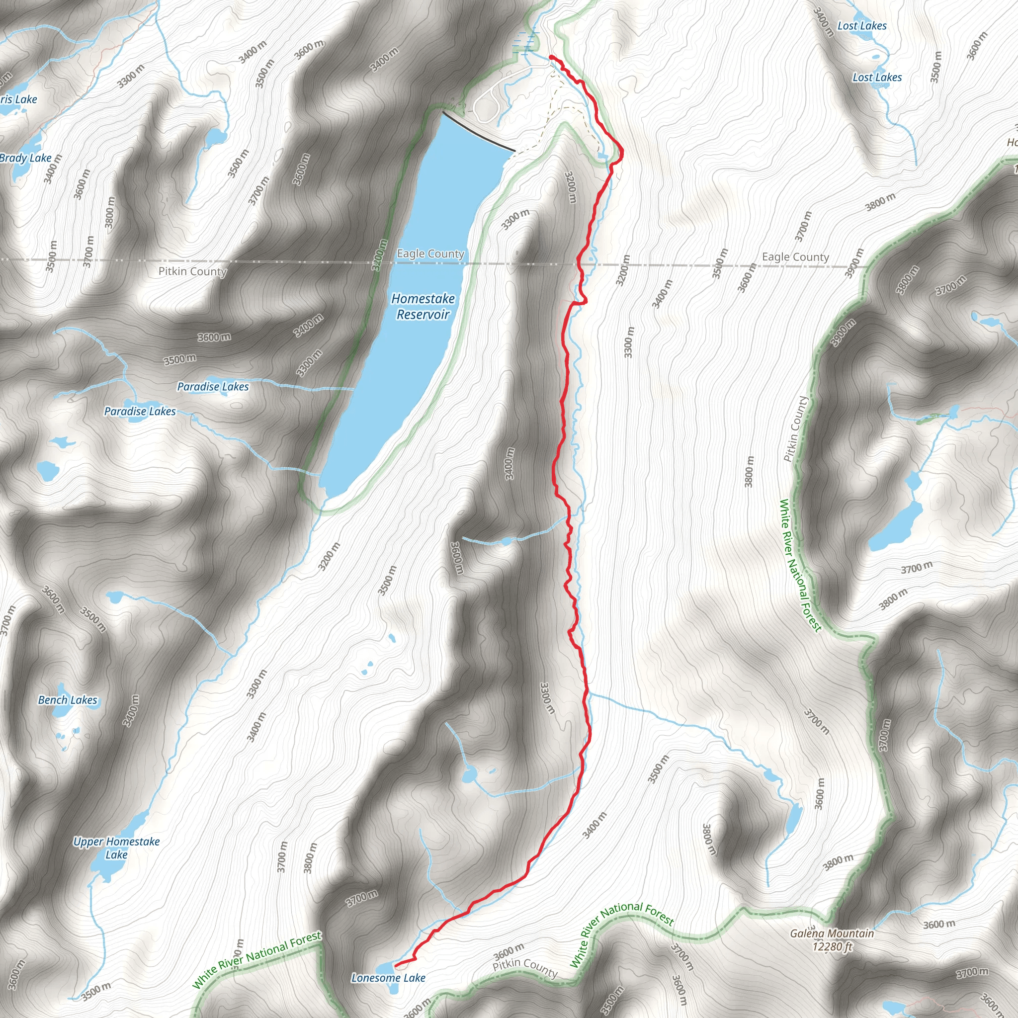 Lonesome Lake via East Fork Homestake Creek mobile static map