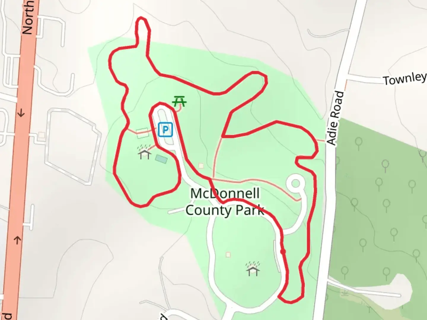 An image depicting the trail McDonnell County Park Loop and its surrounding area.