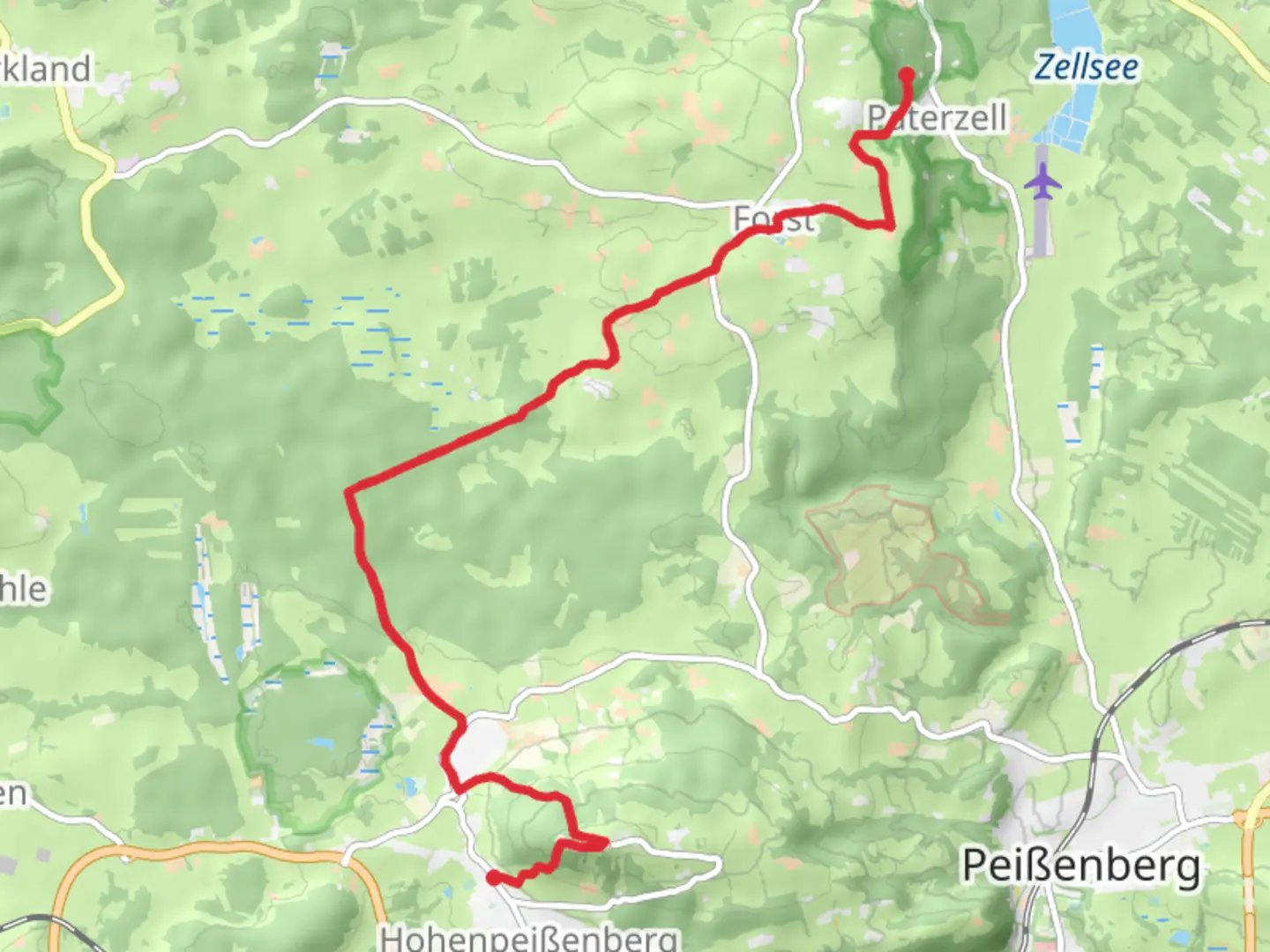An image depicting the trail Paterzell to Brandach via Muenchner Jakobsweg and its surrounding area.