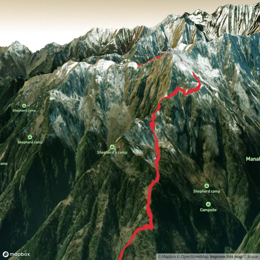 An image depicting the trail Manali to Rani Sui lake Trek and its surrounding area.