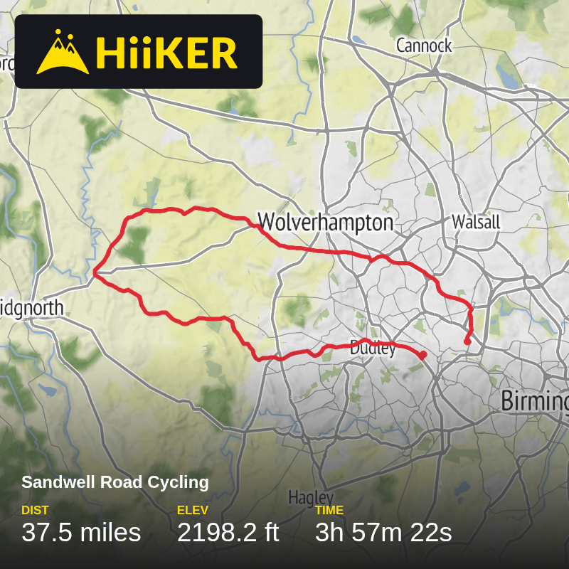 A map preview of the recording Sandwell Road Cycling.