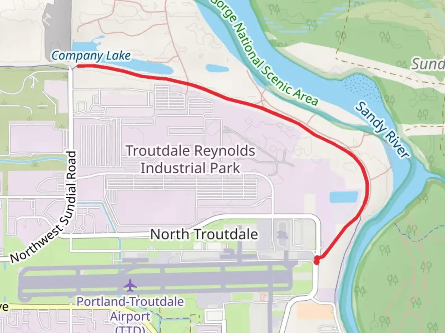 An image depicting the trail Sandy River Greenway Trail and its surrounding area.