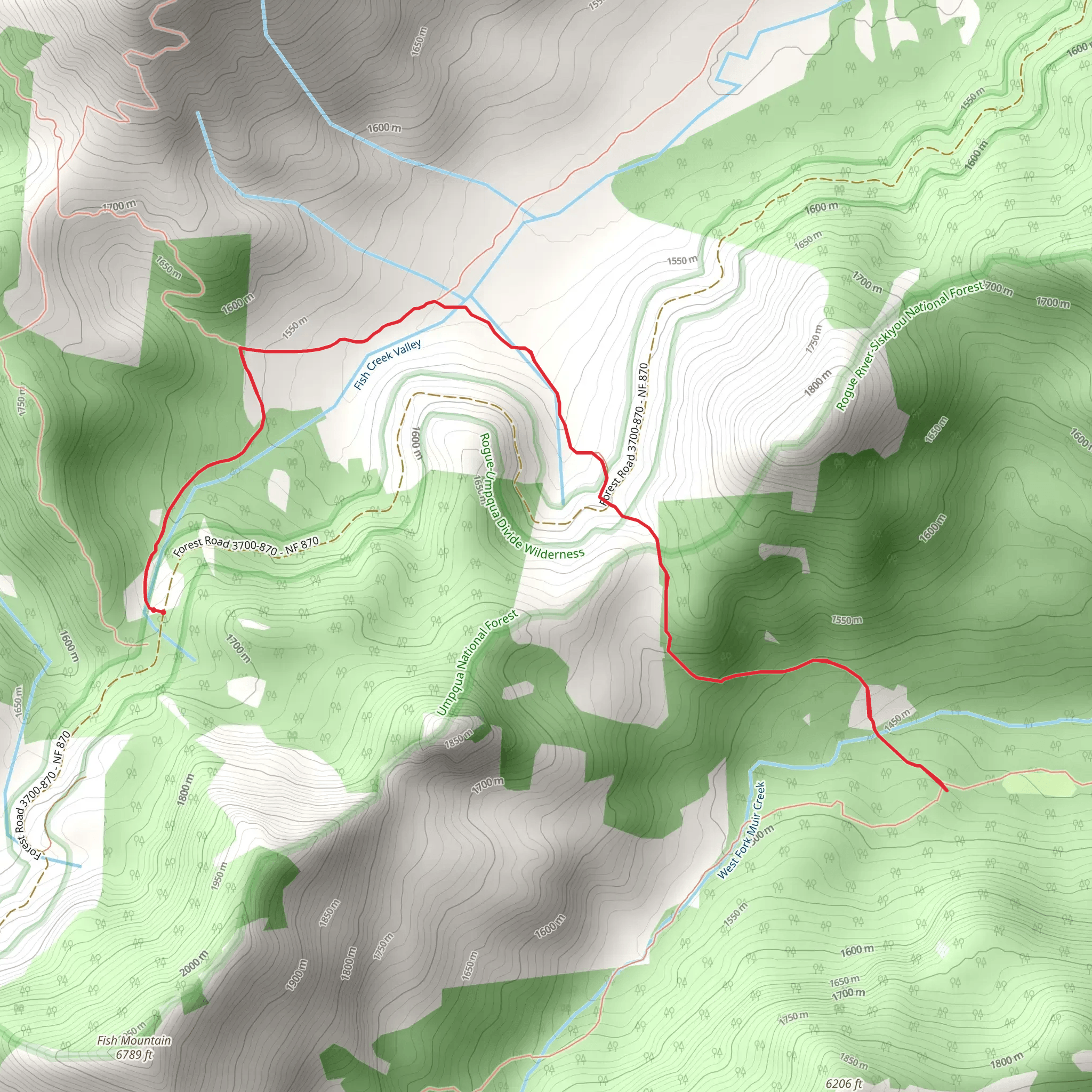 Wiley Camp Trail via Rogue Umpqua Divide Trail mobile static map