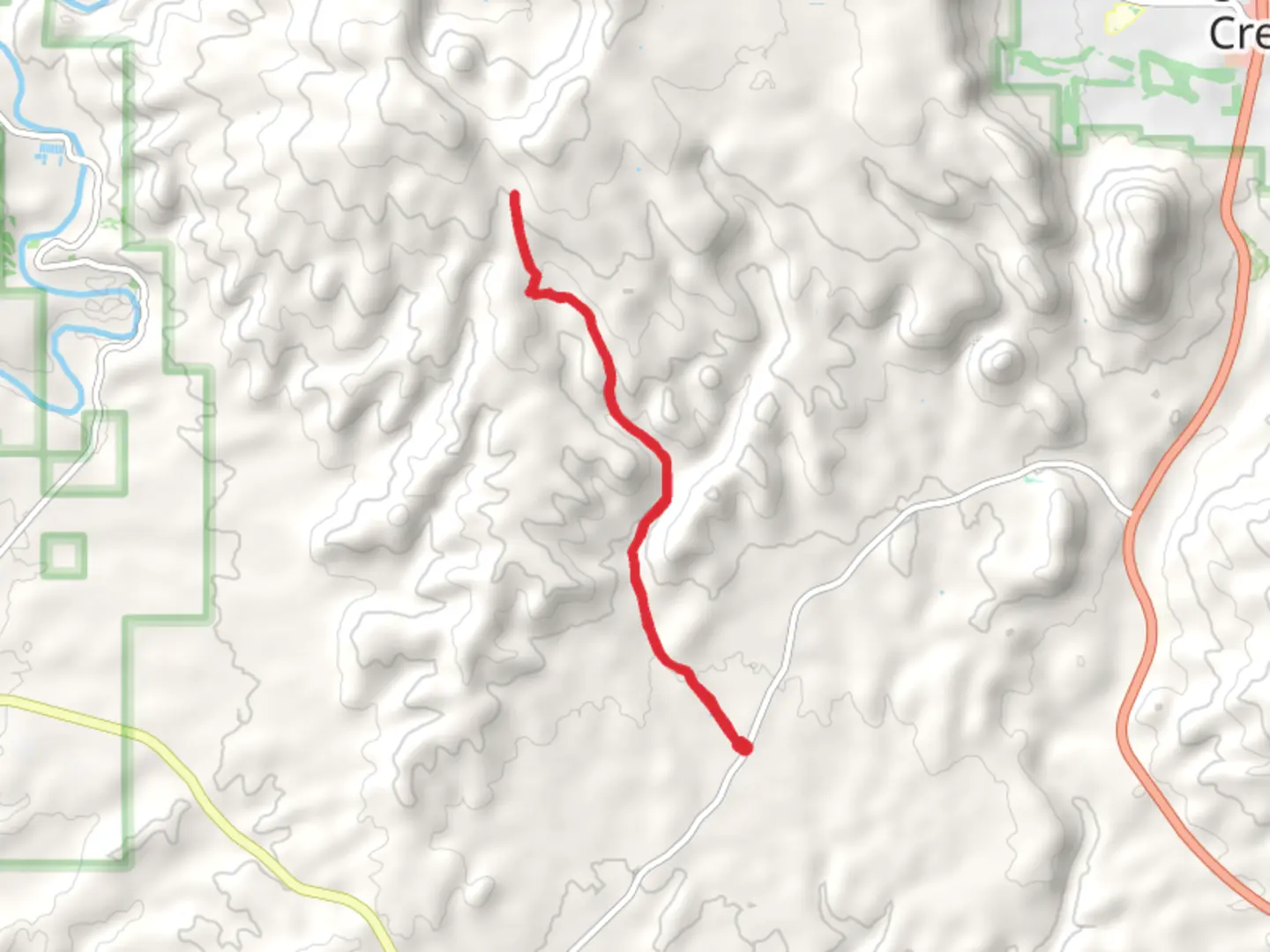 An image depicting the trail Horse Mountain Trick Tank via Forest 120 Road and its surrounding area.
