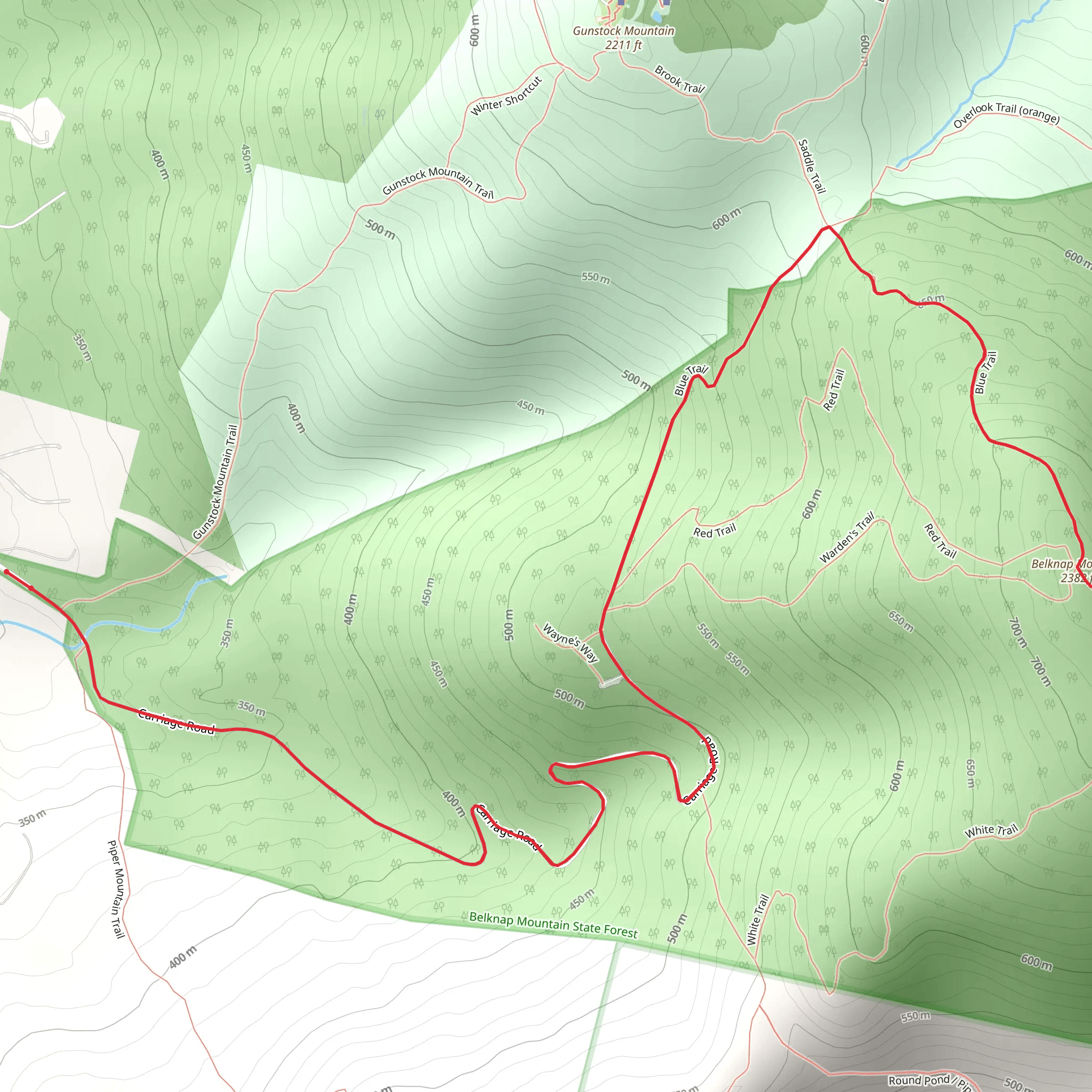 Belknap Mountain via Carriage Road mobile static map