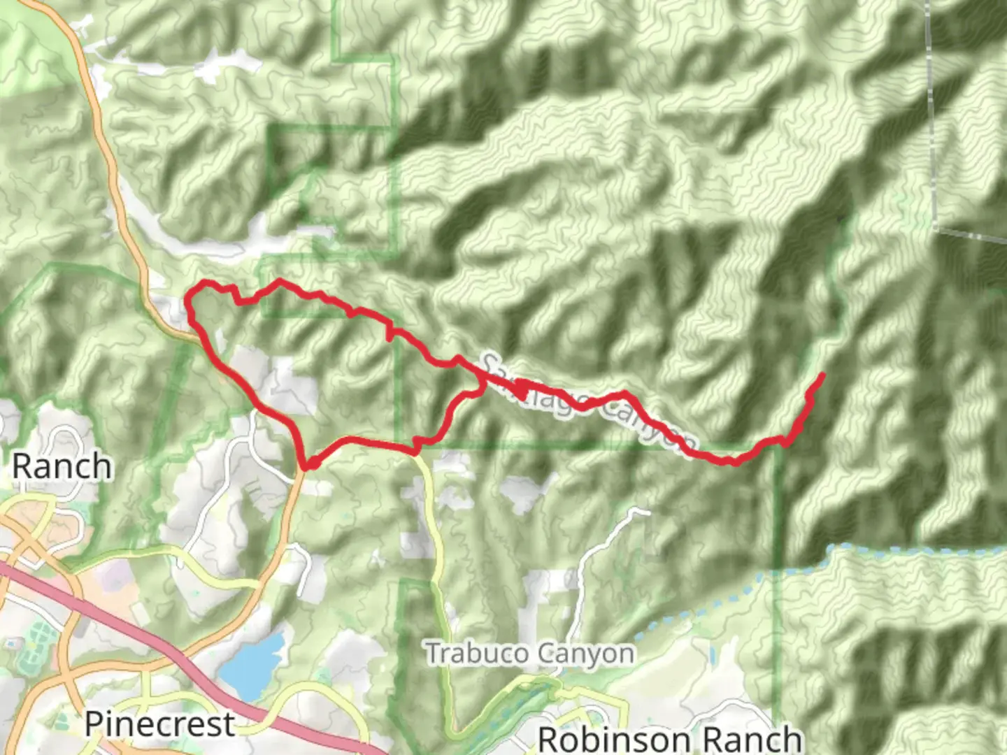 An image depicting the trail Santiago and Vulture Crags Loop Trail and its surrounding area.