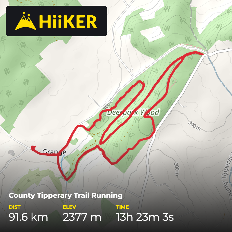 A map preview of the recording County Tipperary Trail Running.