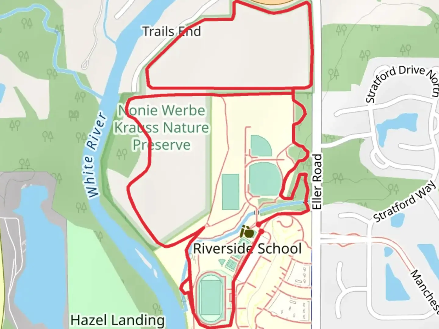 An image depicting the trail Eller Mile and Mozing Mile Loop and its surrounding area.