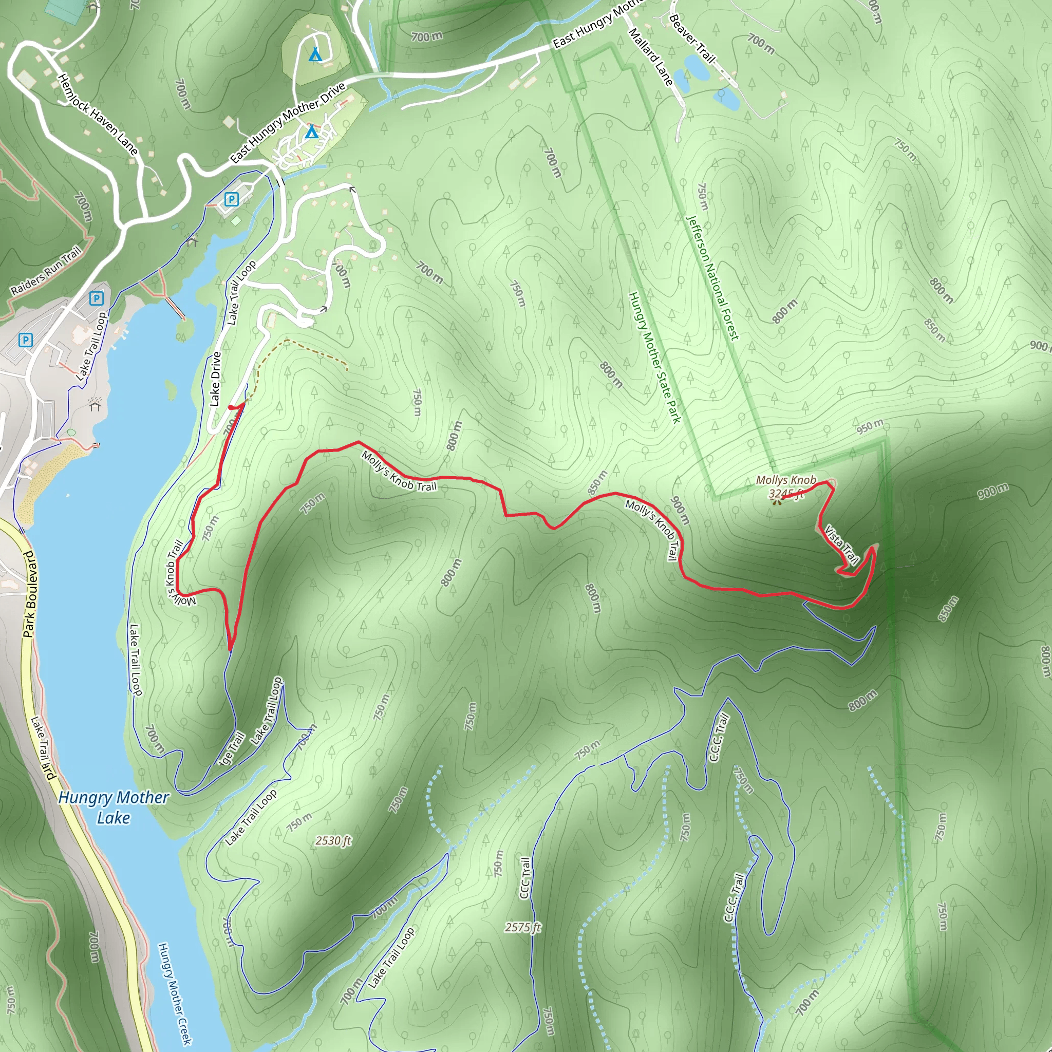 Mollys Knob Trail from Lake Drive mobile static map