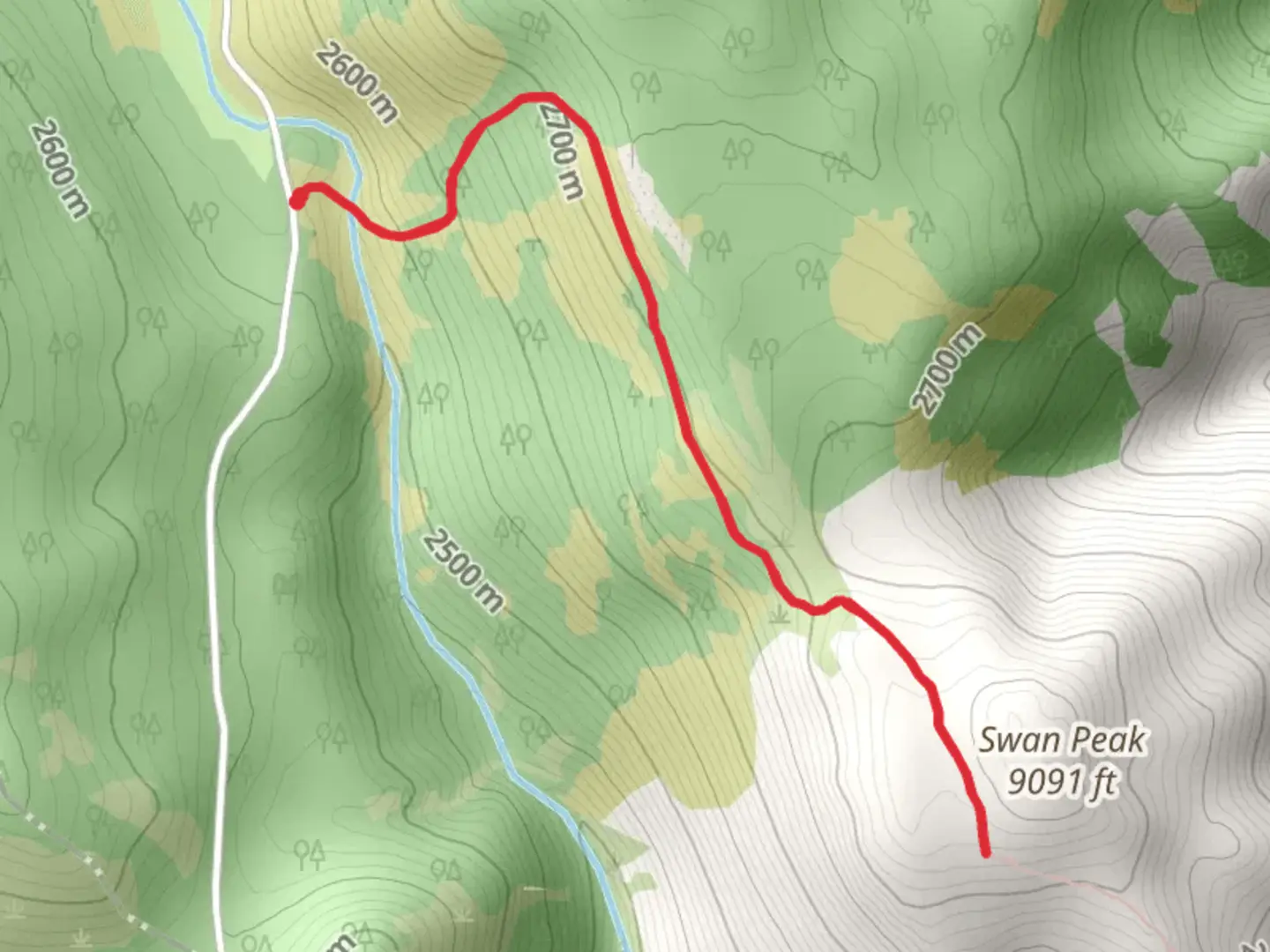 An image depicting the trail Swan Peak Trail and its surrounding area.