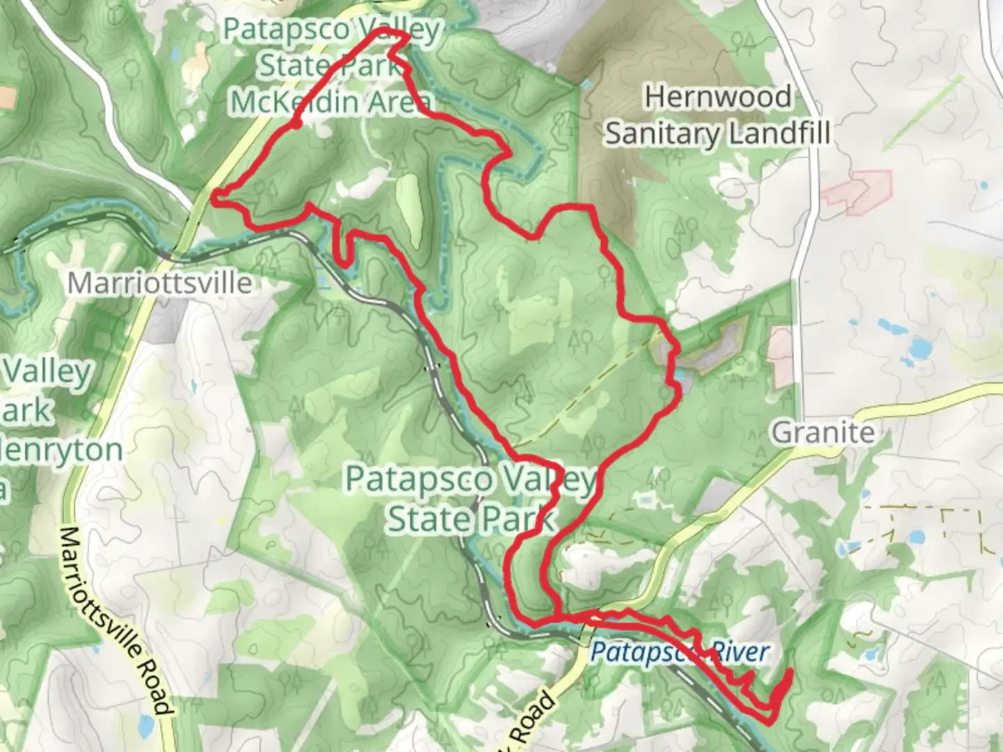 An image depicting the trail Switchback, Quarry and Thru Loop Trail and its surrounding area.
