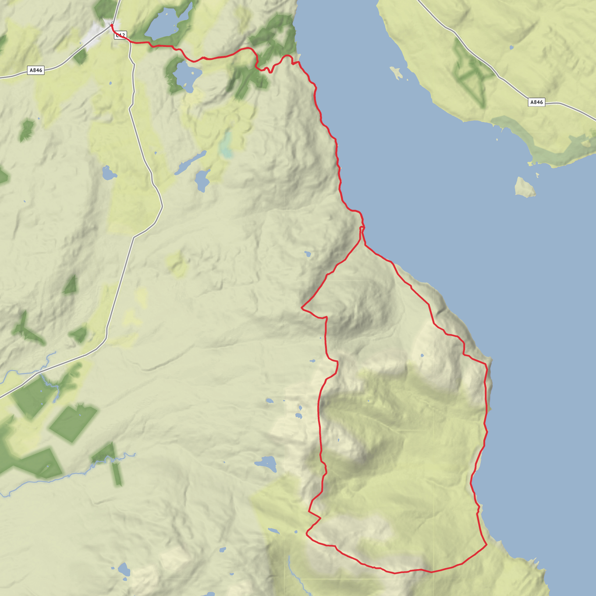 Sgorr nam Faoileann, Glas Bheinn, Beinn Bheigier, Rubha Biorach and Sound of Islay mobile static map