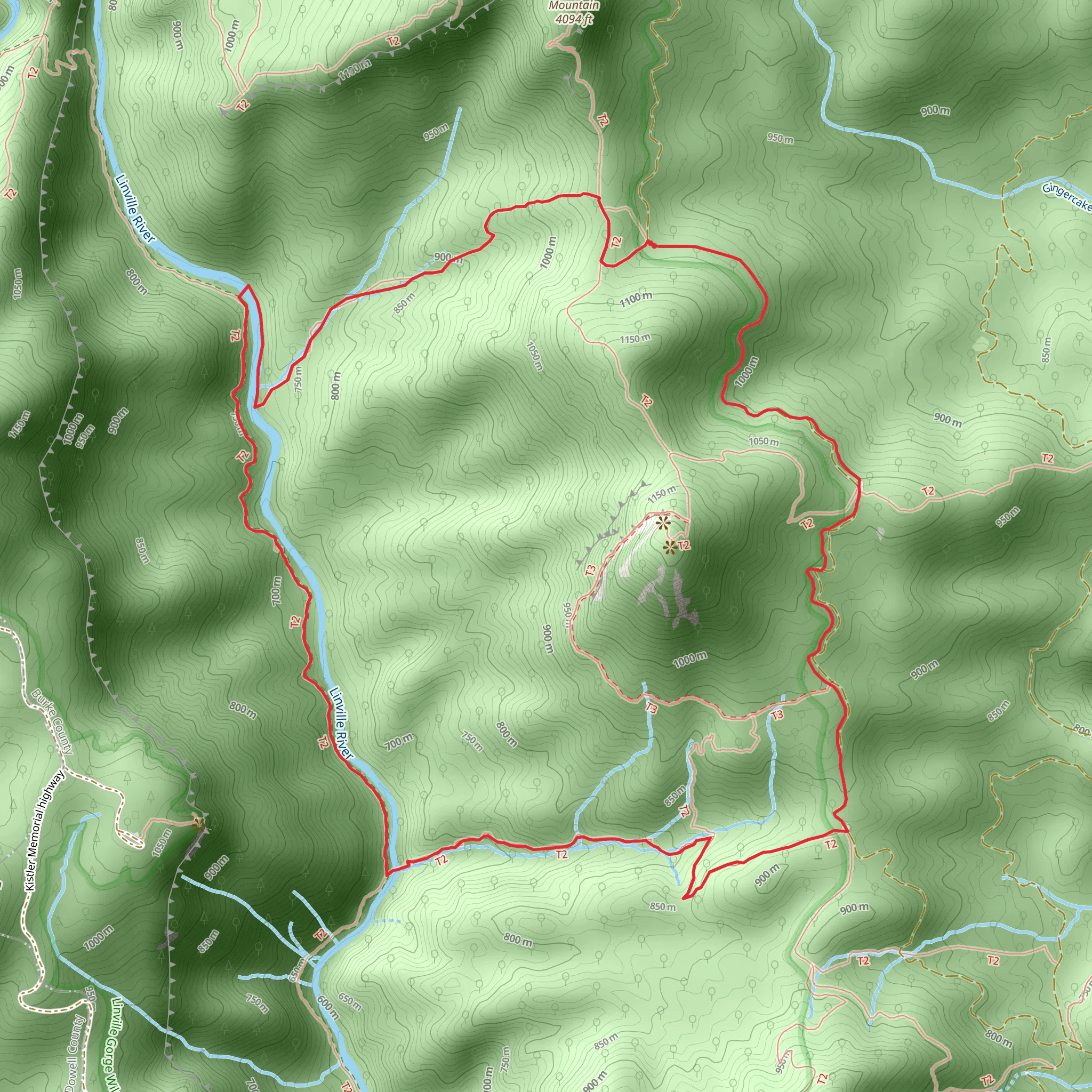 Devil's Hole, Linville River and Spence Ridge Loop mobile static map