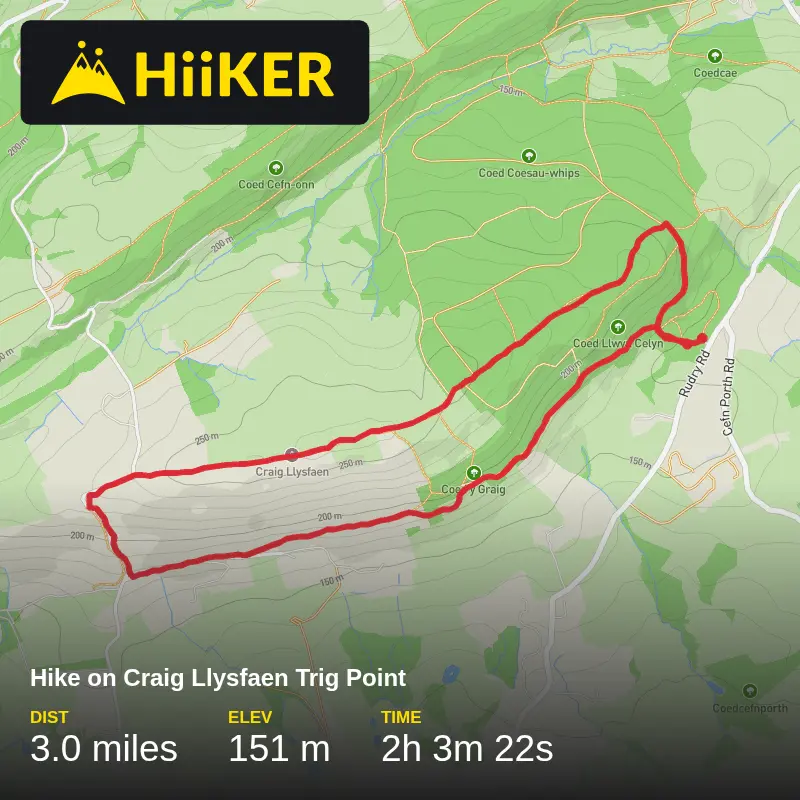 A map preview of the recording Hike on Craig Llysfaen Trig Point.