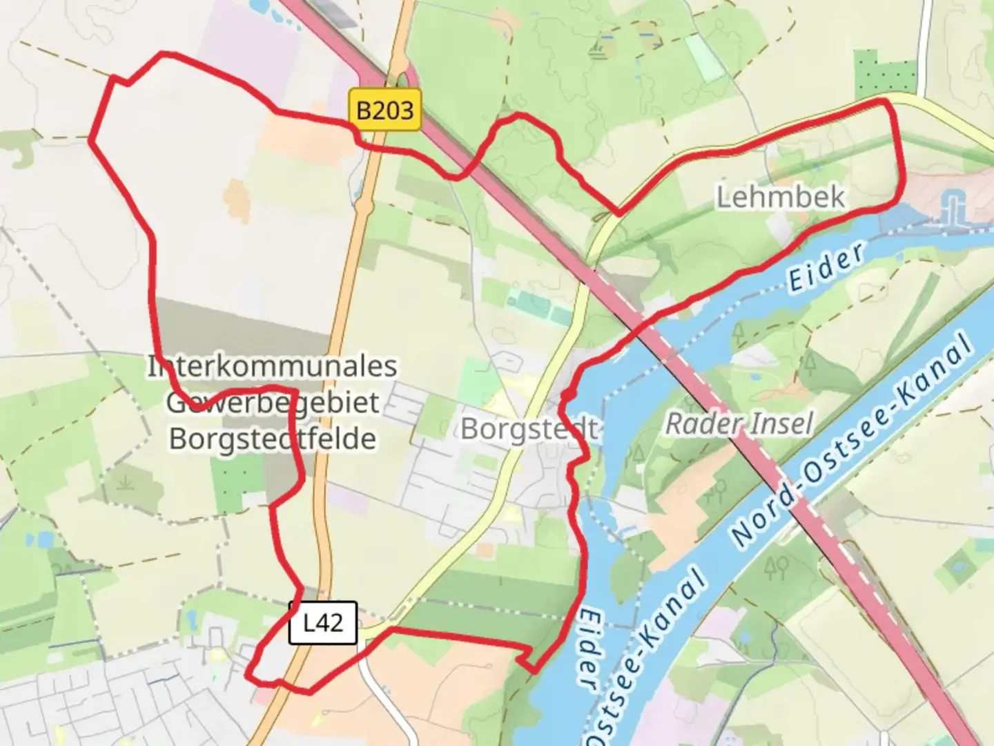 An image depicting the trail Borgstedter See via Borgstedtfelde and Naturparkwanderweg and its surrounding area.