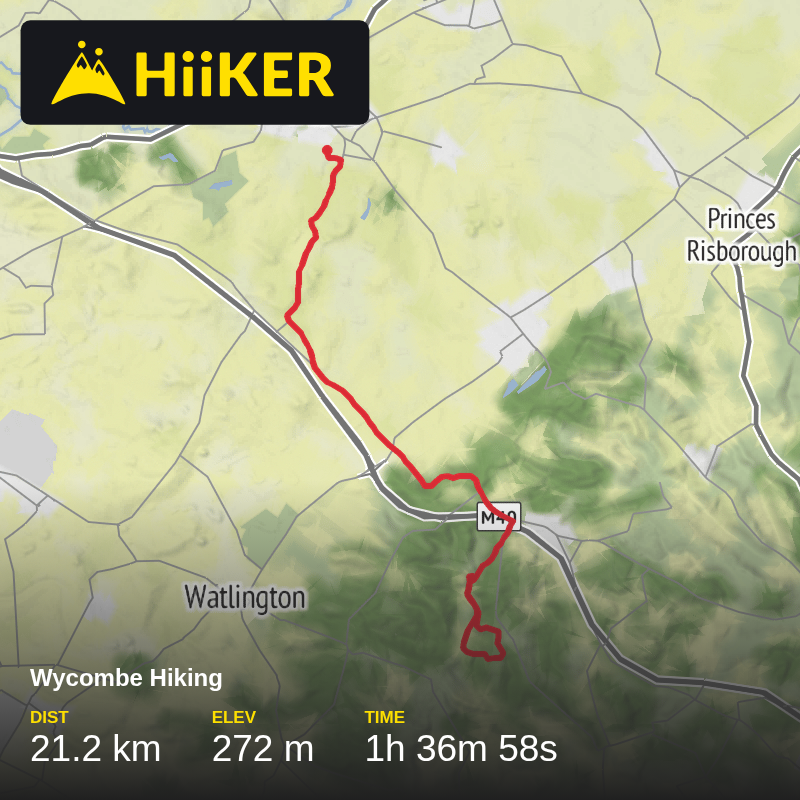 A map preview of the recording Wycombe Hiking.