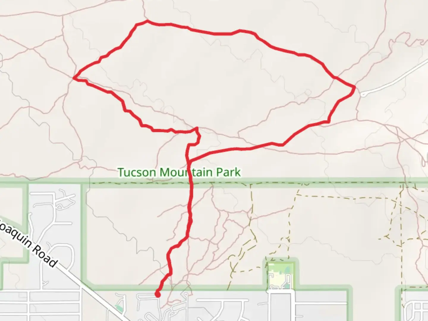 An image depicting the trail Prospector Trail, Caliche Flats Trail and Ironwood Trail Loop and its surrounding area.