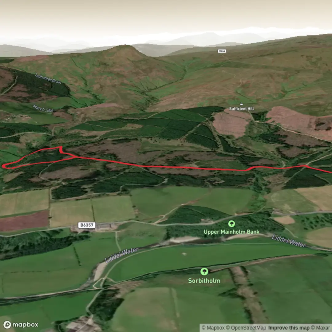 An image depicting the trail Demainholm Forest Loop and its surrounding area.