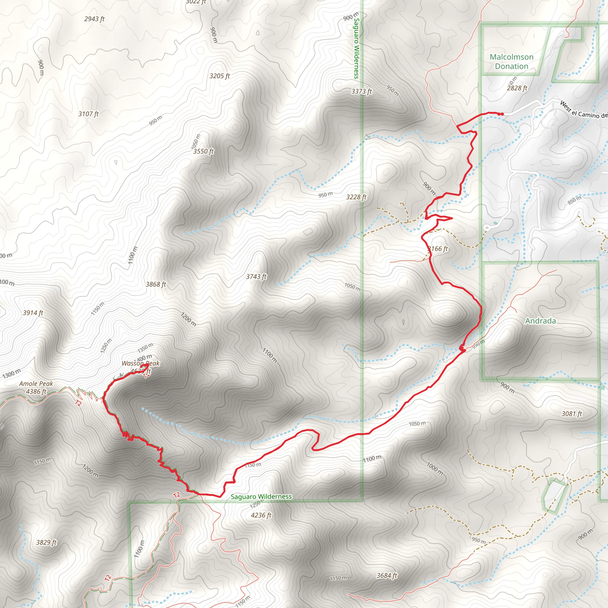 Wasson Peak via Sweetwater Trail mobile static map