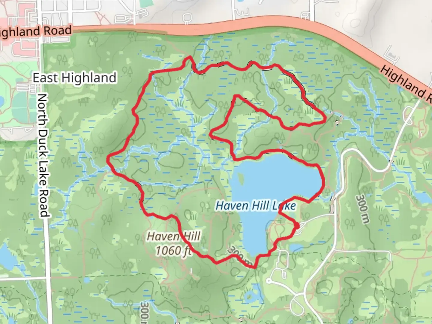 An image depicting the trail Haven Hill and Lake Loop and its surrounding area.
